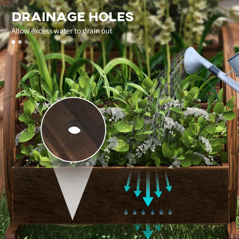 Outsunny 2-Tier Raised Garden Bed, Wooden Wagon Planter Boxes with Drainage Holes, for Vegetables Flowers Herbs, Carbonized