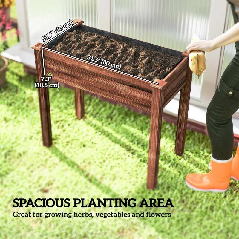 Outsunny 34" x 18" x 30" Wooden Patio Raised Garden Bed Planter, Elevated Planter Box with Legs, Carbonized
