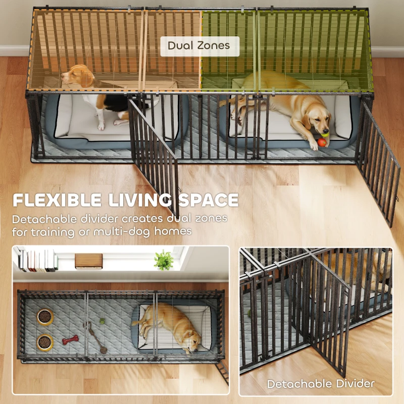 PawHut 83"L Heavy Duty Dog Crate, Extra Large Dog Kennel with Divider and Mat for Large Breeds, Modular Puppy Playpen