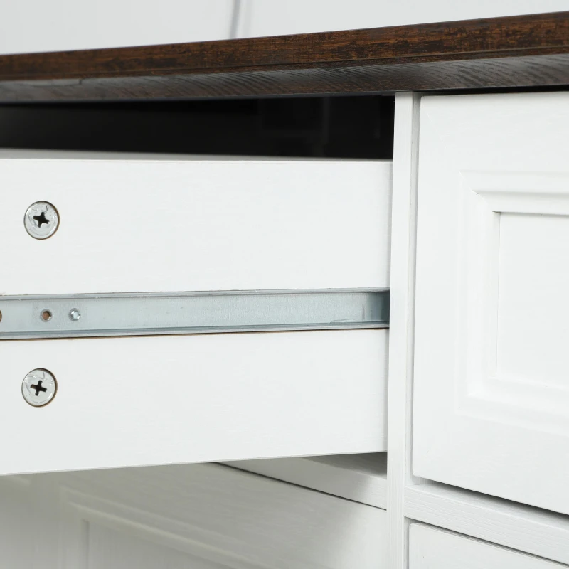 HOMCOM Buffet Cabinet, 55" Farmhouse Sideboard with Charging Station, 2 Drawers and 2 Adjustable Shelves, White Wood Grain