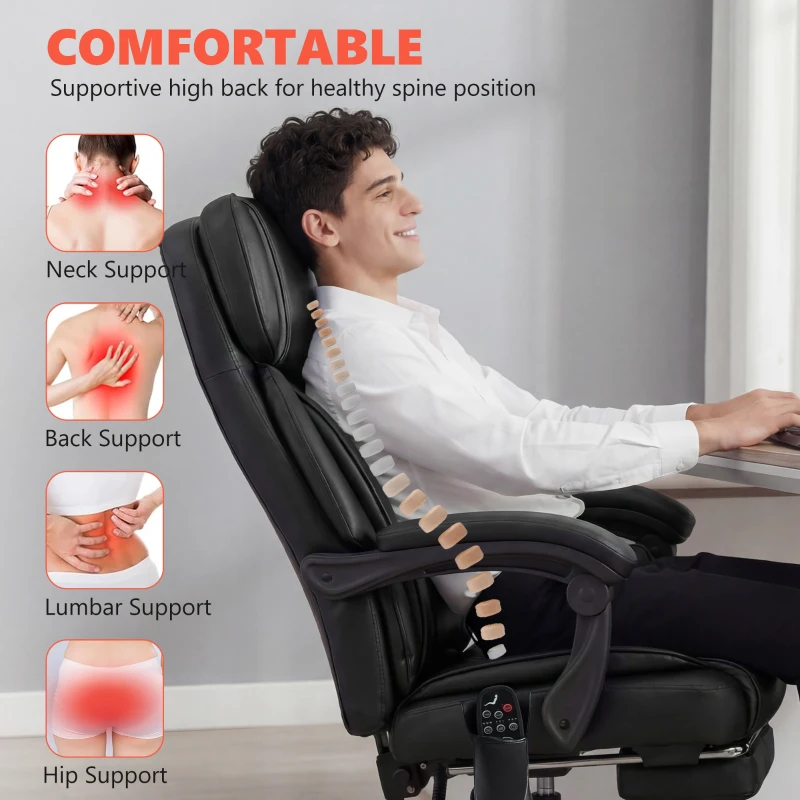 HOMCOM High Back Vibration Massage Office Chair Heated Reclining Computer Chair w/ Footrest, Swivel Wheels, Remote, Black