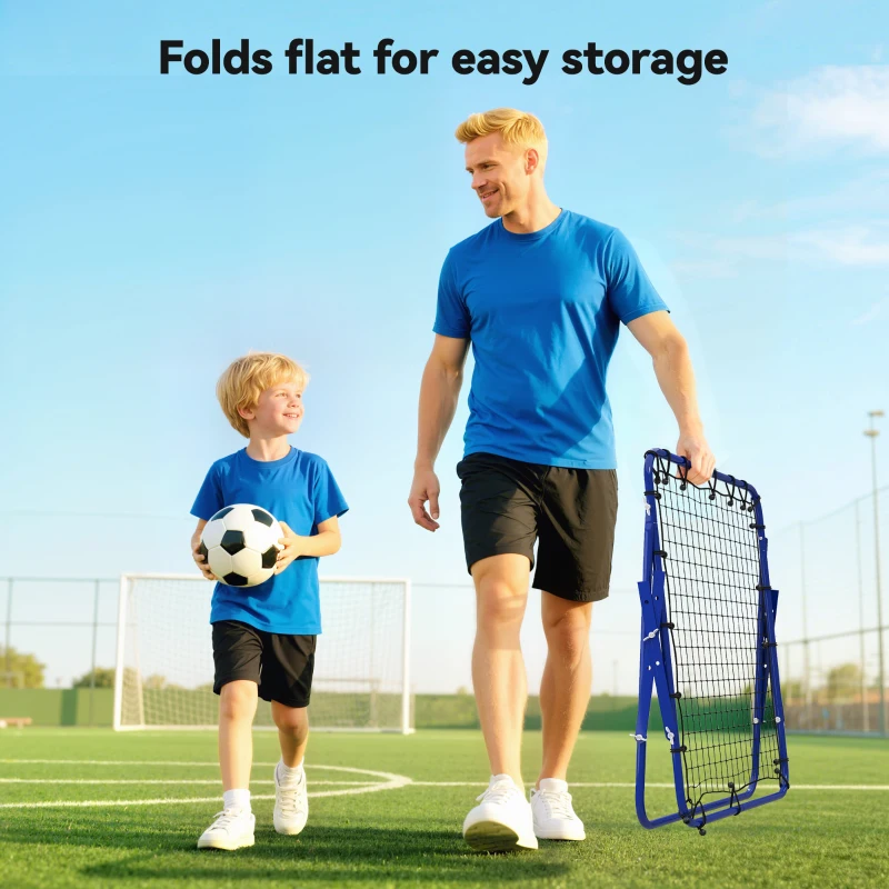 HOMCOM Volleyball Rebounder Net Football Training Aid Kickback Target Play Blue