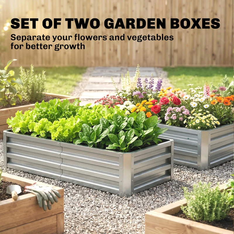 Outsunny Galvanized Raised Garden Bed, 4' x 2' x 1' Metal Planter Box, for Growing Vegetables, Flowers, Herbs, Succulents, Silver