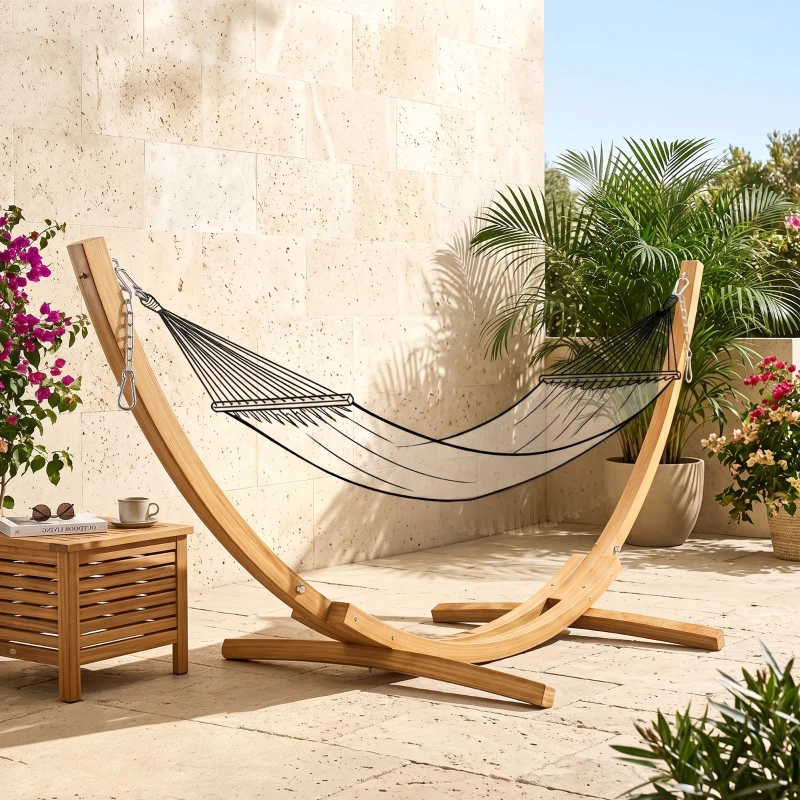 Outsunny 11' Wooden Hammock Stand Universal Garden Picnic Camp Accessories, Curved Arc Design Stand, 264lbs Capacity