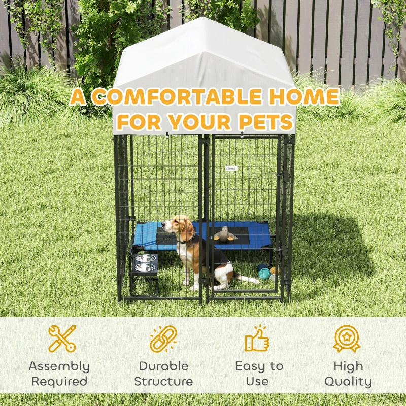 PawHut Outdoor Dog Kennel with Roof, 4' x 4' x 6' Heavy Duty Welded Wire Dog Playpen Enclosure with Escape-proof Lock
