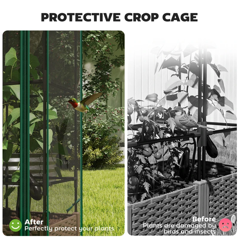 Outsunny Raised Garden Bed with Trellis, 46.5" Tomato Cage with Crop Cage, Self Watering Planter Box with Drainage Holes, Green