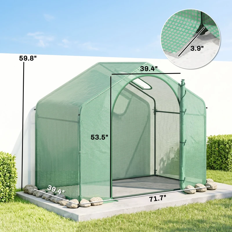 Outsunny 6' x 3' x 5' Portable Walk-in Greenhouse, PE Cover, Steel Frame Garden Hot House, Zipper Door, Top Vent for Flowers, Vegetables, Saplings, Tropical Plants, Green