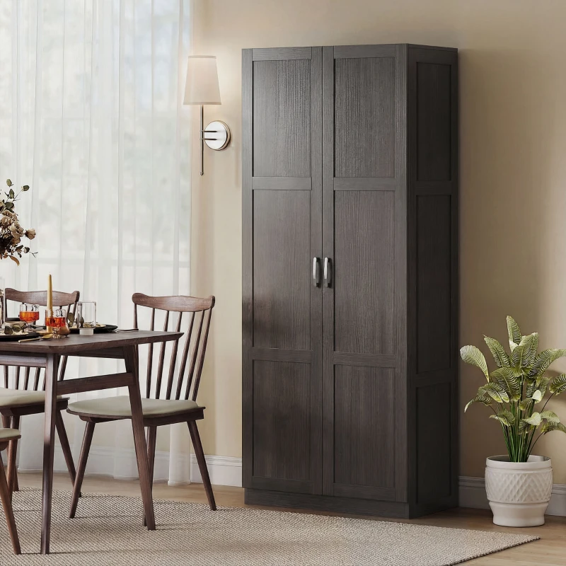 HOMCOM Farmhouse Pantry Cabinet, 71" Tall Kitchen Pantry Storage Cabinet with Soft-Close Hinges, Adjustable Shelves, Espresso