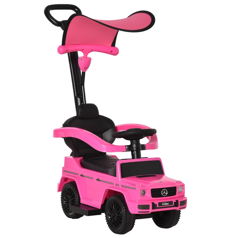 Aosom Mercedes-Benz G350 Licensed Push Car, 3-in-1 Toddler Sliding Car with Horn, Steering, Foot Rest, Seat Storage, Pink
