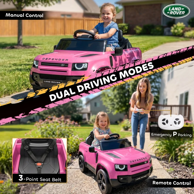 Qaba 12V Ride on Car Licensed Land Rover with Remote, Suspension, Slow Start, 3 Speeds, Lights, Music, Horn for 3-5, Pink