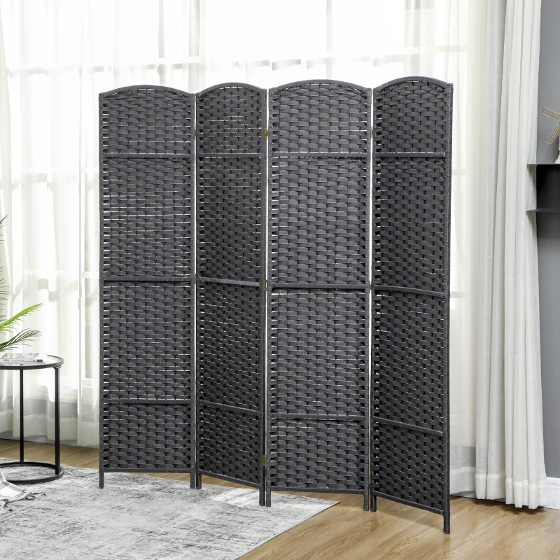 HOMCOM Folding Room Divider Screen 4 Panel 5.6 ' Tall Privacy Screen Freestanding Room Partition for Home Office, Charcoal Gray