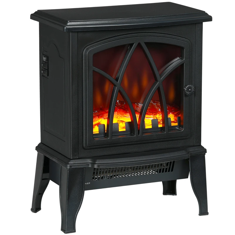 HOMCOM Electric Fireplace Heater, Freestanding Fireplace Stove with Realistic Flames Overheating Protection 750W/1500W, Black