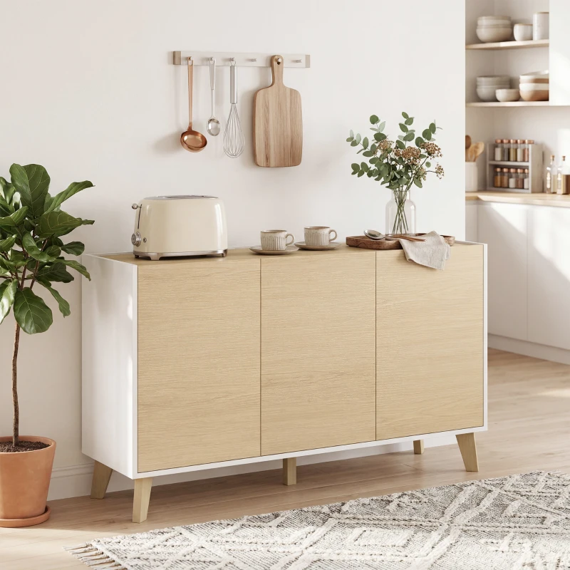HOMCOM Sideboard Buffet Cabinet, 47" Modern Kitchen Storage Cabinet with 6 Compartments, Soft-Close Doors, Natural Wood Effect