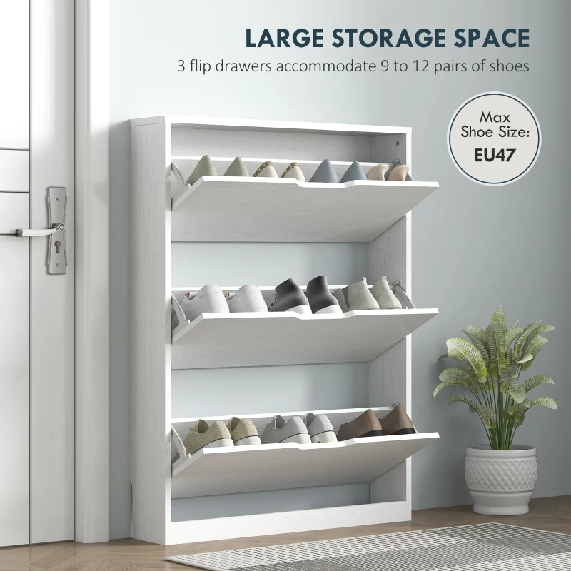 HOMCOM Narrow Shoe Storage Cabinet, Shoe Cabinet with 3 Flip Drawers, 31.5" W x 6.7" D x 42.5" H, White