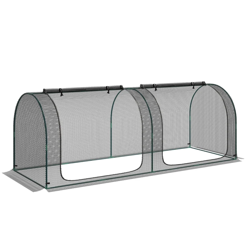 Outsunny 8' x 3' Crop Cage, Garden Plant Protector, with 3 Zippered Doors and 6 Ground Stakes, for Garden, Yard, Lawn, Black