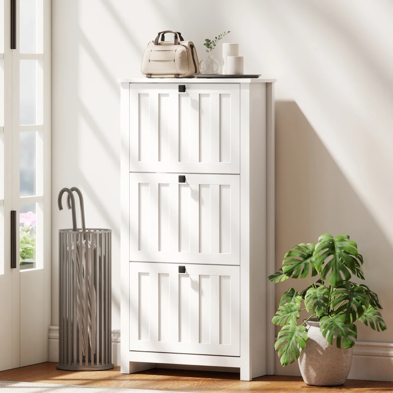 HOMCOM Slim Shoe Cabinet with 3 Flip Drawers, Shoe Storage Cabinet with Adjustable Shelves for Entryway, Holds 12 Pairs, White