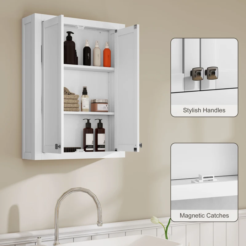 HOMCOM Bathroom Cabinet Wall Mounted, Modern Bathroom Wall Cabinet with 2 Doors and 2 Adjustable Shelves, White