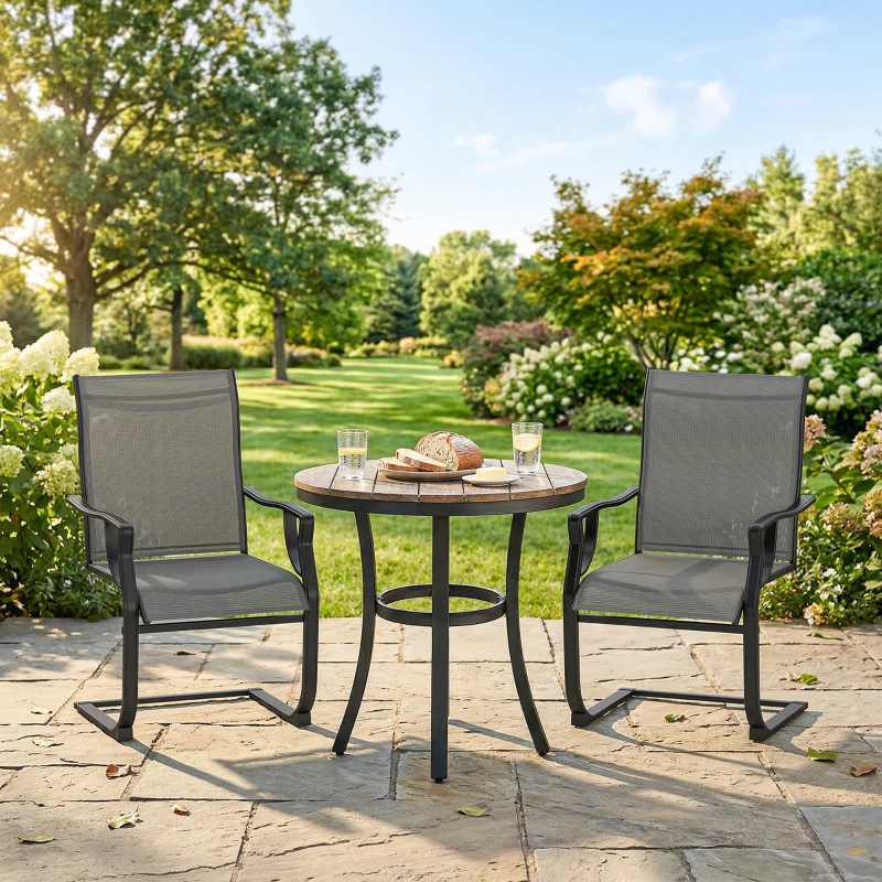 Outsunny C Spring Patio Dining Chairs Set of 2 with High Backrest, Armrest, Breathable Fabric & Metal Frame, 256LBS, Light Gray
