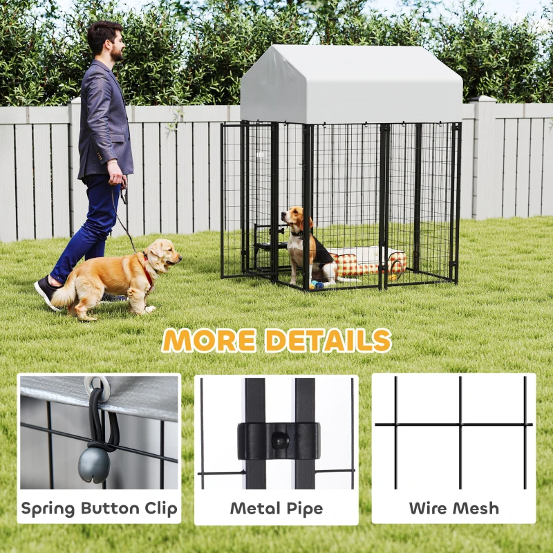 PawHut Outdoor Dog Kennel with Roof, 4' x 4' x 6' Heavy Duty Welded Wire Dog Playpen Enclosure with Escape-proof Lock