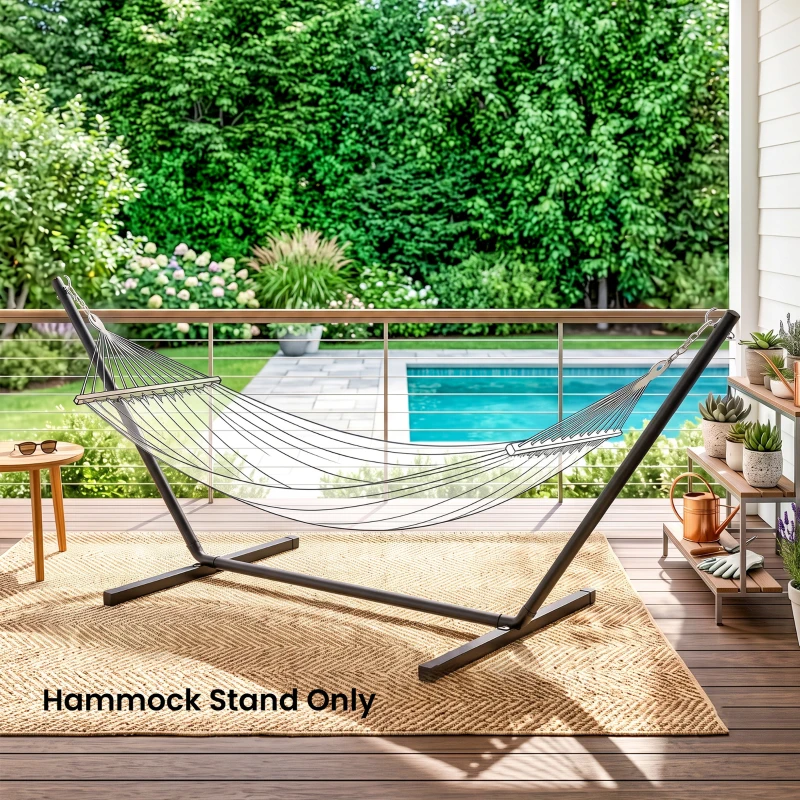 Outsunny 11.8'L Hammock Stand Extra Long Heavy Duty Straight Pole Day Bed Swing Metal Frame Simple Set Up Garden Outdoor Camping Picnic Use Black