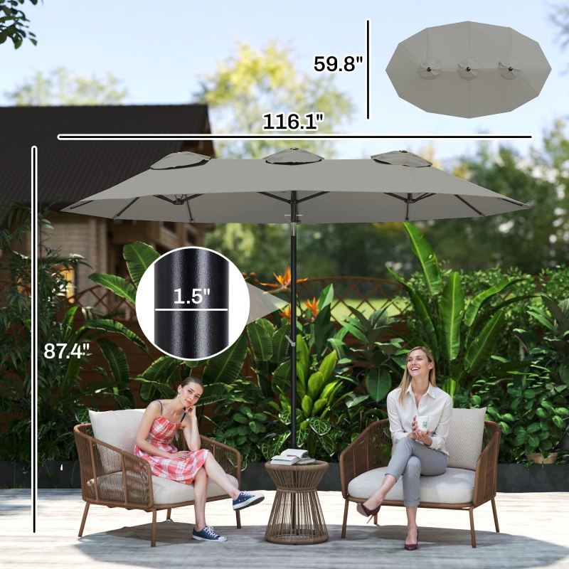 Outsunny Double Sided Patio Umbrella, 9.7' Large Outdoor Market Umbrella with Push Button Tilt and Crank, 3 Air Vents and 12 Ribs, for Garden, Deck, Pool, Gray(m-3)