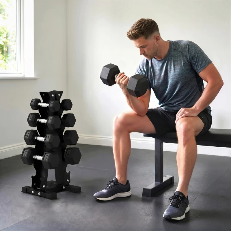 Soozier Hex Dumbbell Weight Set with Vertical Rack, 150lbs Rubber-Coated Dumbbells with Non-Slip Handles