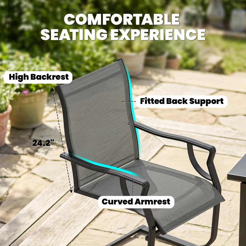 Outsunny C Spring Patio Dining Chairs Set of 2 with High Backrest, Armrest, Breathable Fabric & Metal Frame, 256LBS, Light Gray