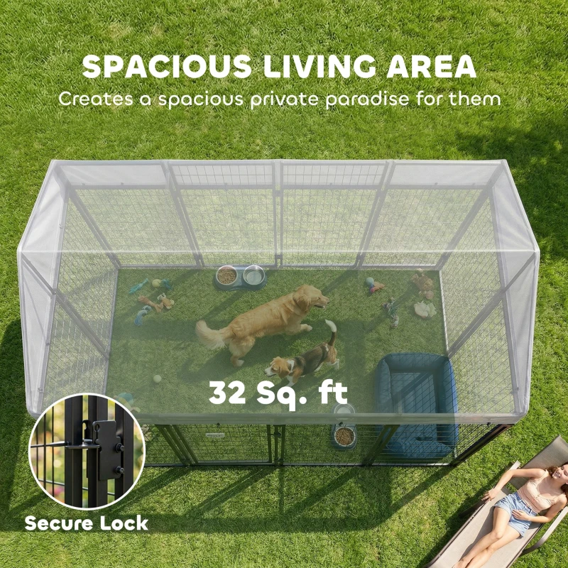 PawHut Outdoor Dog Kennel with Roof, 8' x 4' x 6' Heavy Duty Welded Wire Dog Playpen Enclosure with Escape-proof Lock