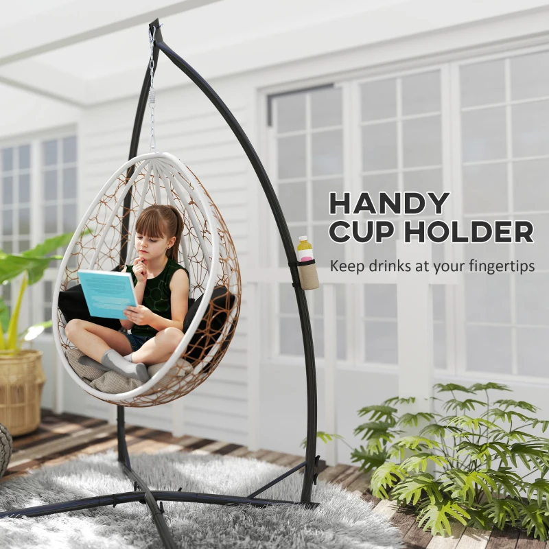 Outsunny Hammock Chair Stand, Heavy Duty Steel Hanging Chair Stand for Swing Chair, Egg Chair Stand with Cup Holder, Black