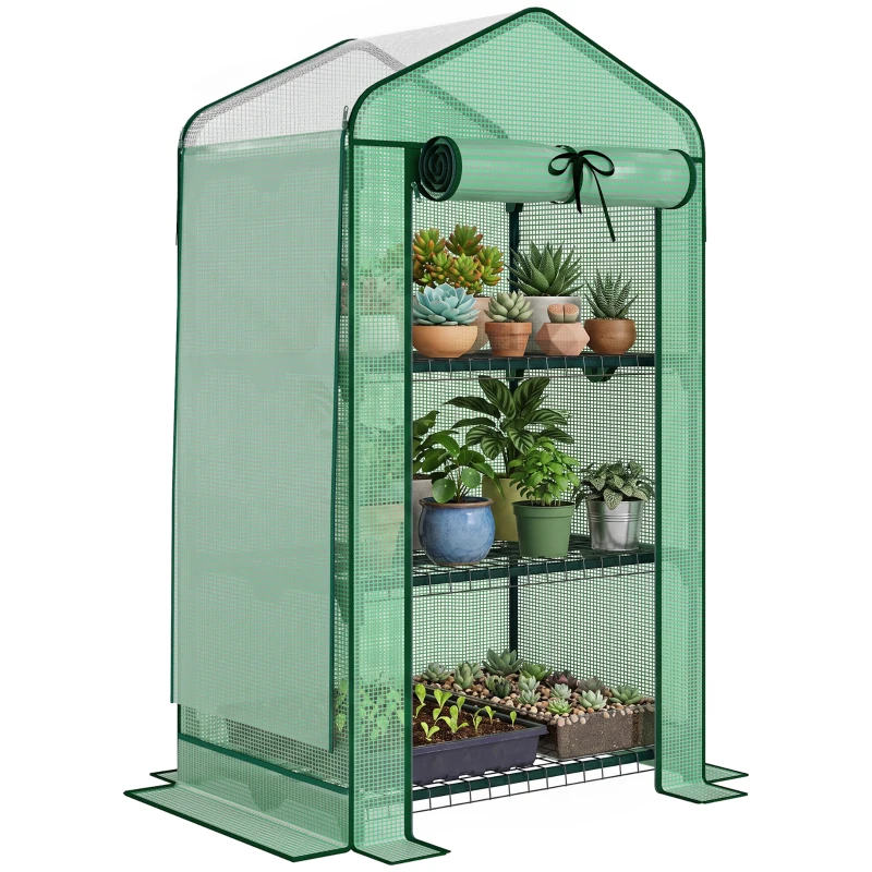 Outsunny Mini Greenhouse with Screen Roof, Portable Small Greenhouse with Roll-Up Zipper Door, 27.6" x 19.7" x 50", Green