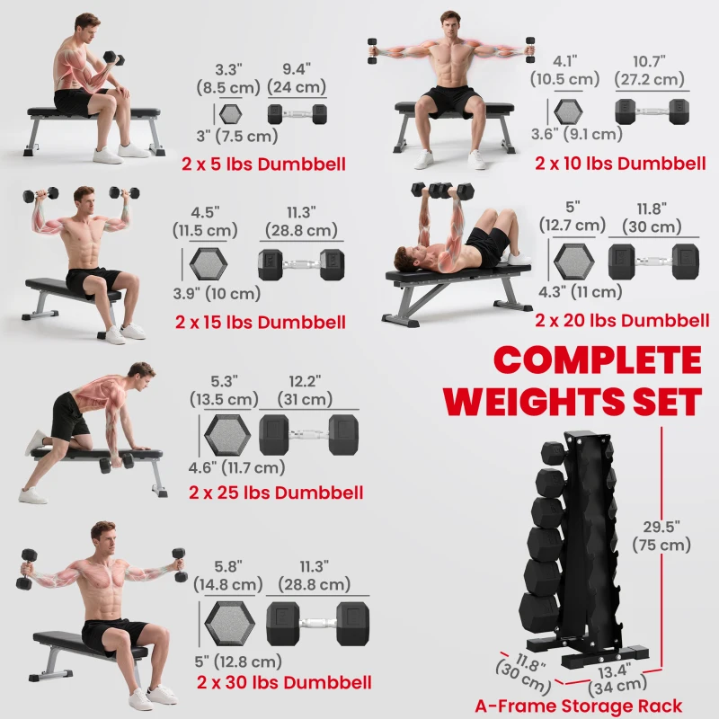 Soozier Hex Dumbbell Weight Set with Vertical Rack, 210lbs Rubber-Coated Dumbbells with Non-Slip Handles