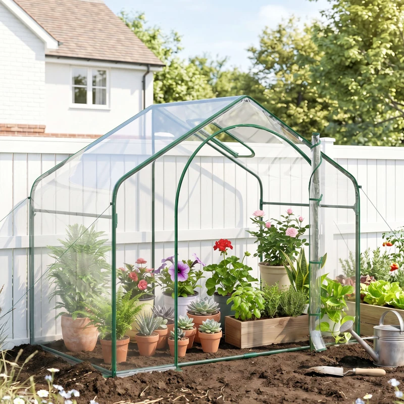 Outsunny 6' x 3' x 5' Portable Walk-in Greenhouse, Plastic Cover, Steel Frame Garden Hot House, Zipper Door, Top Vent for Flowers, Vegetables, Saplings, Tropical Plants, Clear