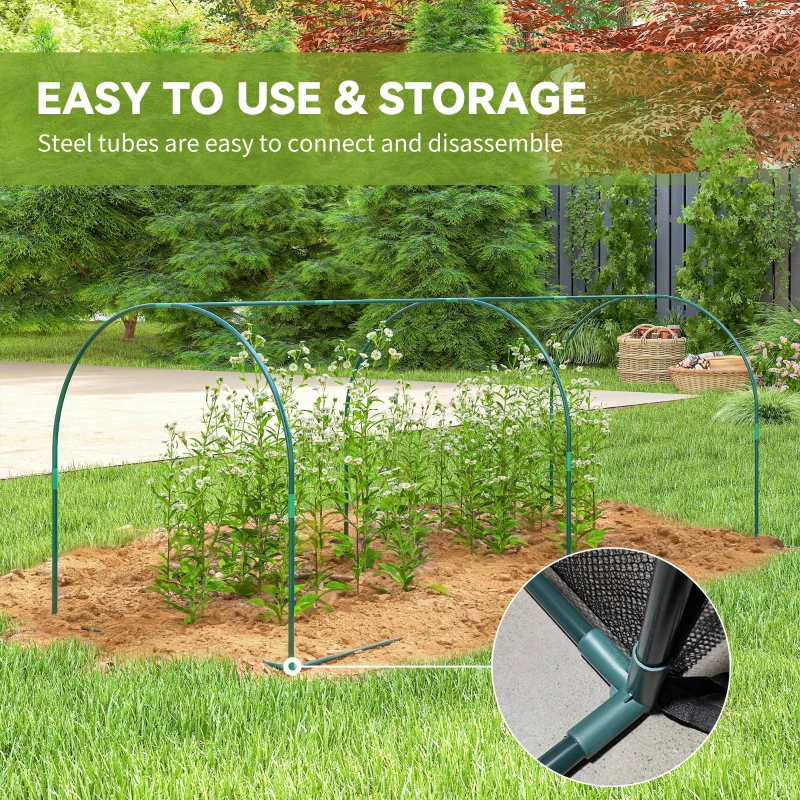 Outsunny 8' x 3' Crop Cage, Garden Plant Protector, with 3 Zippered Doors and 6 Ground Stakes, for Garden, Yard, Lawn, Black