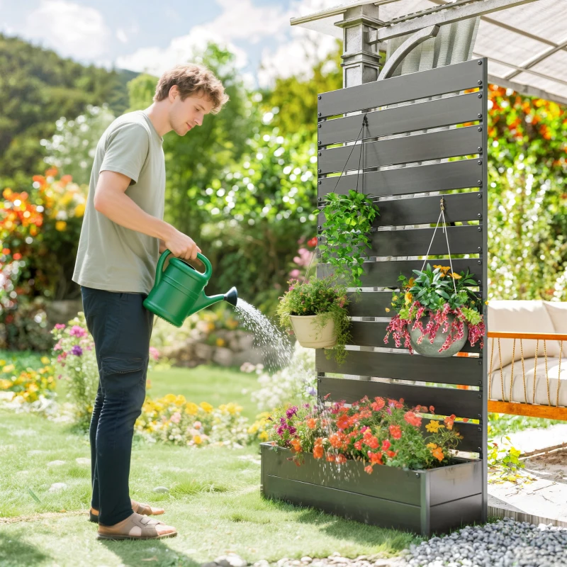 Outsunny Trellis Planter for Climbing Plants, Raised Garden Bed with Trellis, Planter Box for Outdoor Garden, Black