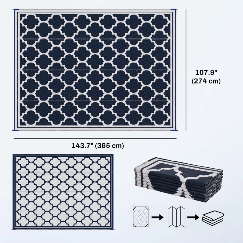 Outsunny 9'x12' Reversible Outdoor RV Rug, Patio Floor Mat, Plastic Straw Rug for Backyard, Deck, Beach, Camping, Dark Blue