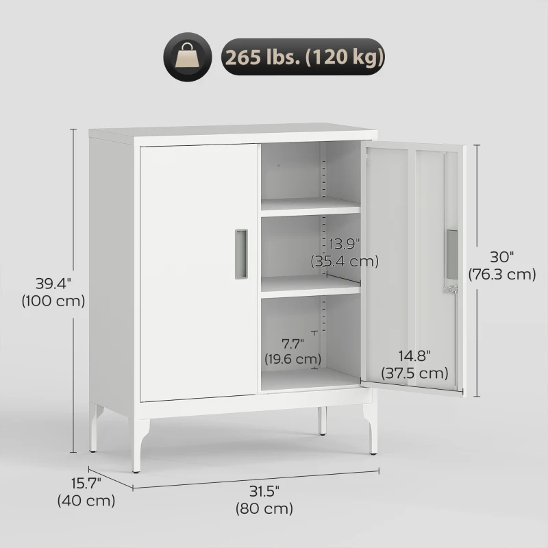 HOMCOM Office Storage Cabinet with Lock, Filing Cabinet with Adjustable Shelves and Doors for Home Office, Garage, White