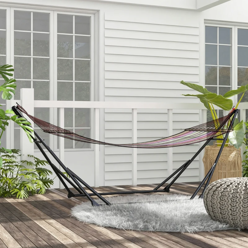 Outsunny Foldable Hammock Stand, Portable 2 in 1 Hammock Chair Stand Only with Carry Bag, Load Capacity 120kg, for Patio, Black