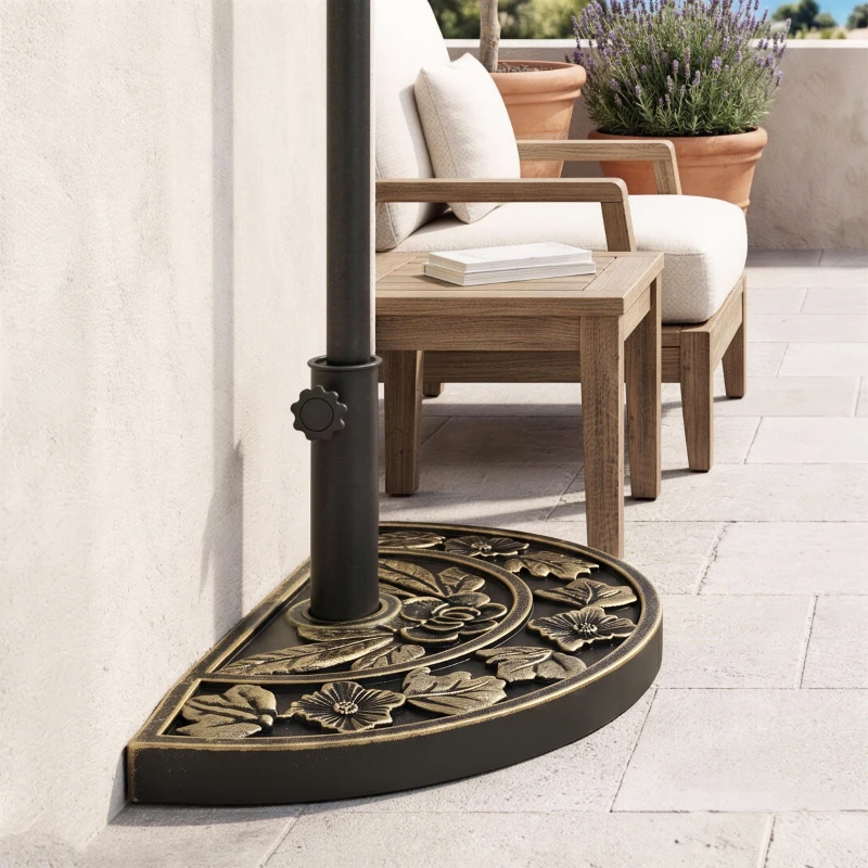 Outsunny 20lbs Half Round Patio Umbrella Base Outdoor Decorative Resin Parasol Stand Holder for Φ1.5", Φ1.9" Pole, for Lawn, Deck, Backyard, Garden, Bronze
