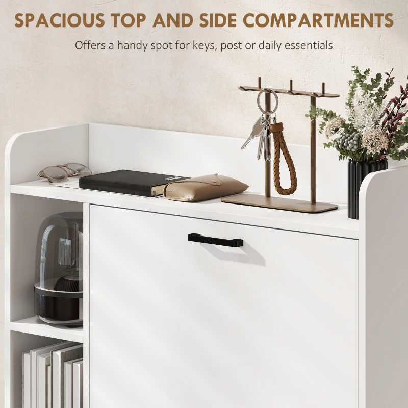 HOMCOM Shoe Cabinet with 2 Flip Drawers, 3 Side Compartments, Adjustable Shelves, 8-12 Pairs for Entryway Hallway, White