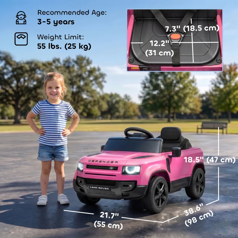 Qaba 12V Ride on Car Licensed Land Rover with Remote, Suspension, Slow Start, 3 Speeds, Lights, Music, Horn for 3-5, Pink
