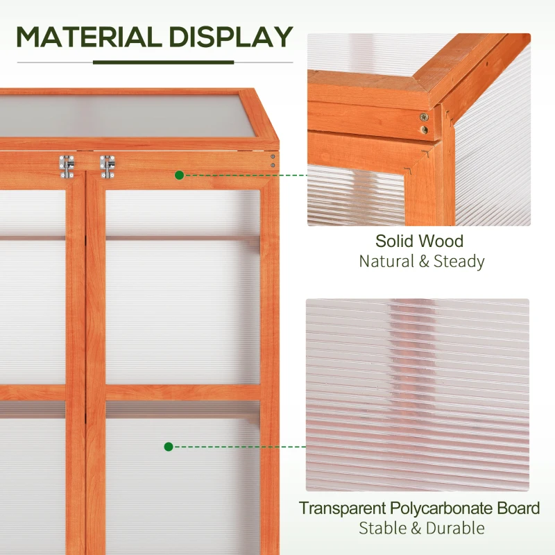 Outsunny Wooden Cold Frame Greenhouse Small Mini Planter Box, 30" L x 24" W x 44" H, Golden Red Finish