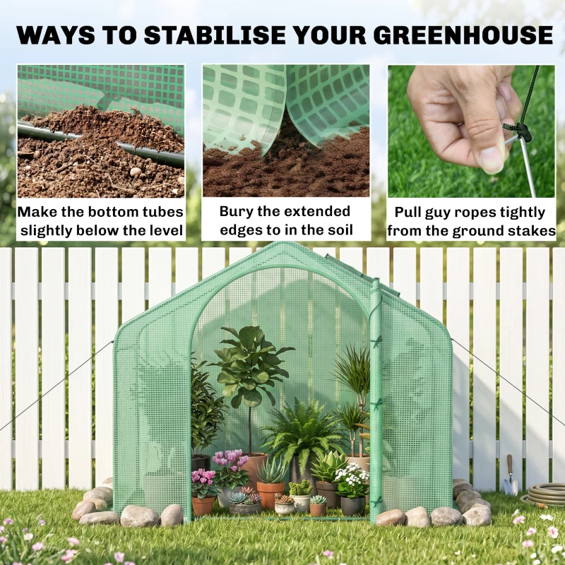 Outsunny 6' x 3' x 5' Portable Walk-in Greenhouse, PE Cover, Steel Frame Garden Hot House, Zipper Door, Top Vent for Flowers, Vegetables, Saplings, Tropical Plants, Green