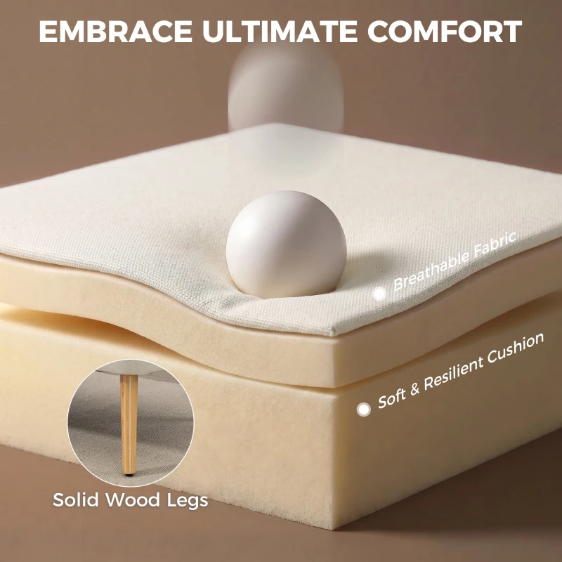 HOMCOM Modern 2 Seat Sofa for Bedroom, Upholstered Two Seater Couch with Rubber Wood Legs, Cream White