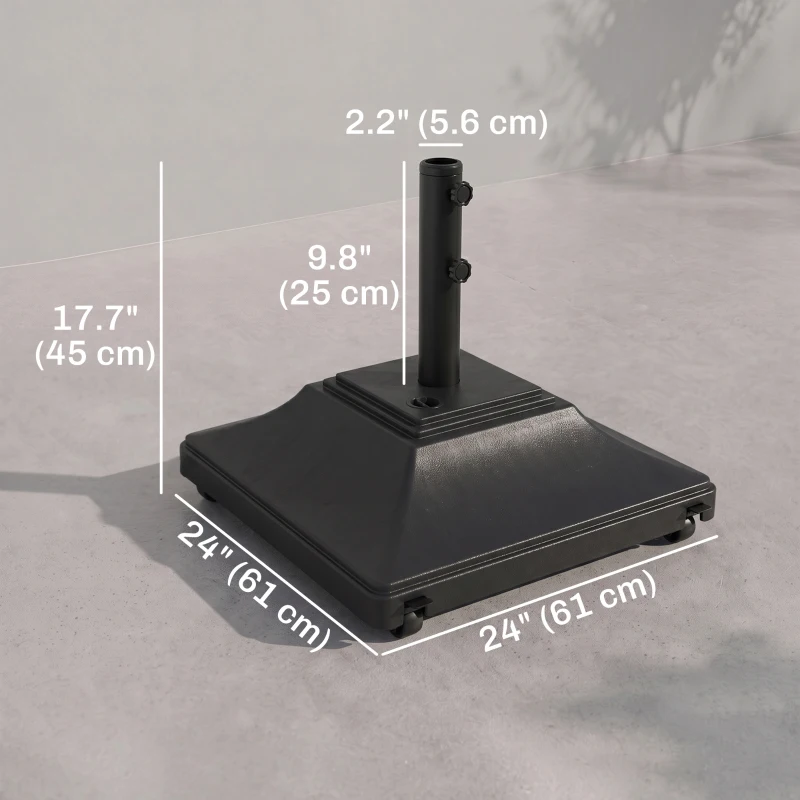 Outsunny Square Umbrella Base with Wheels, 99 lbs Water or 132 lbs Sand Filled, with Double Adjustable Knob, Black