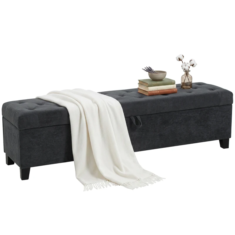 HOMCOM Storage Ottoman Bench, 63" End of Bed Bench for Queen/King Bed, Living Room, Bedroom, Entryway, Dark Grey