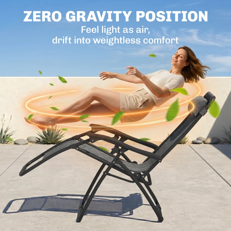 Outsunny Zero Gravity Chair Set of 2 Patio Chair with Side Table Cupholders and Pillows for Pool, Backyard, Lawn, Dark Grey