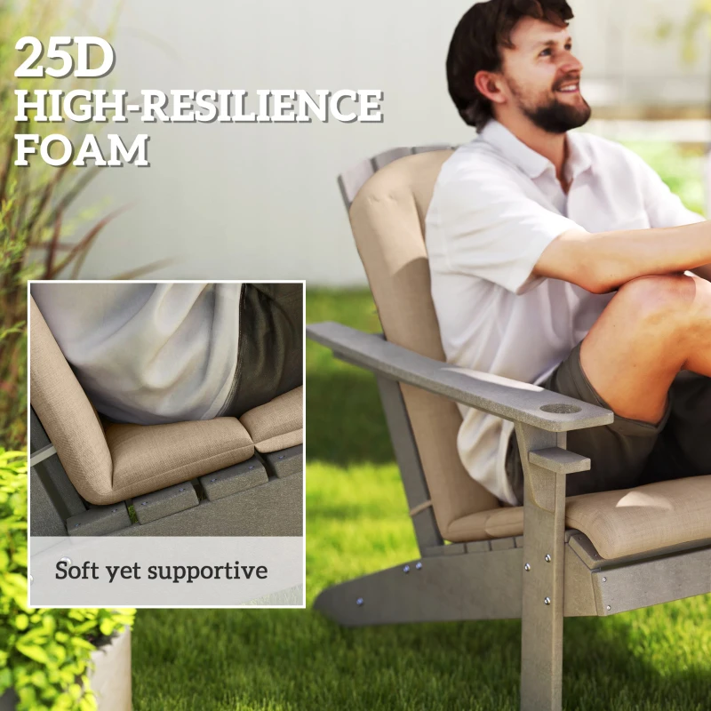 Outsunny Set of 4 Patio Chair Cushions, High Back Adirondack Chair Cushion with Ties, High-Density Foam, Beige