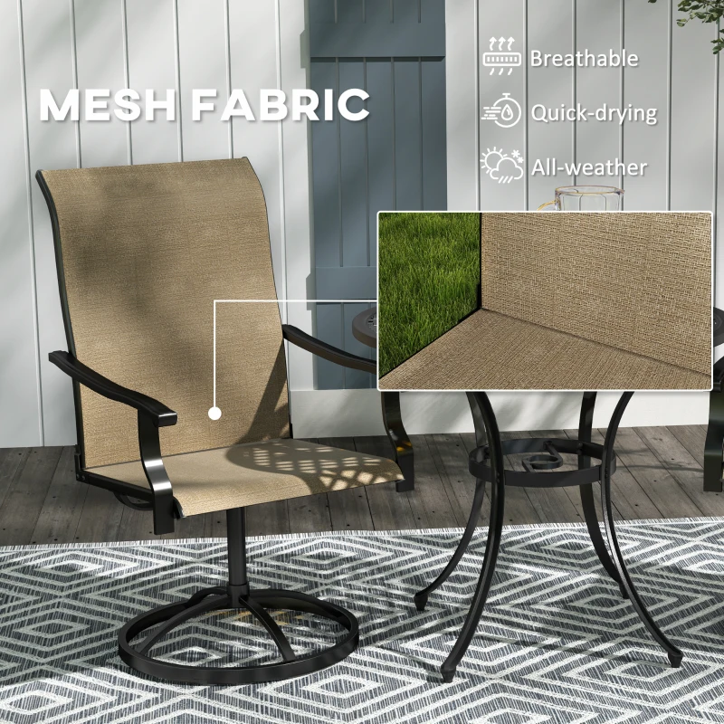 Outsunny Outdoor Swivel Dining Chairs Set of 2, High Back Swivel Chairs with All Weather Mesh for Deck, Backyard, Poolside, Brown