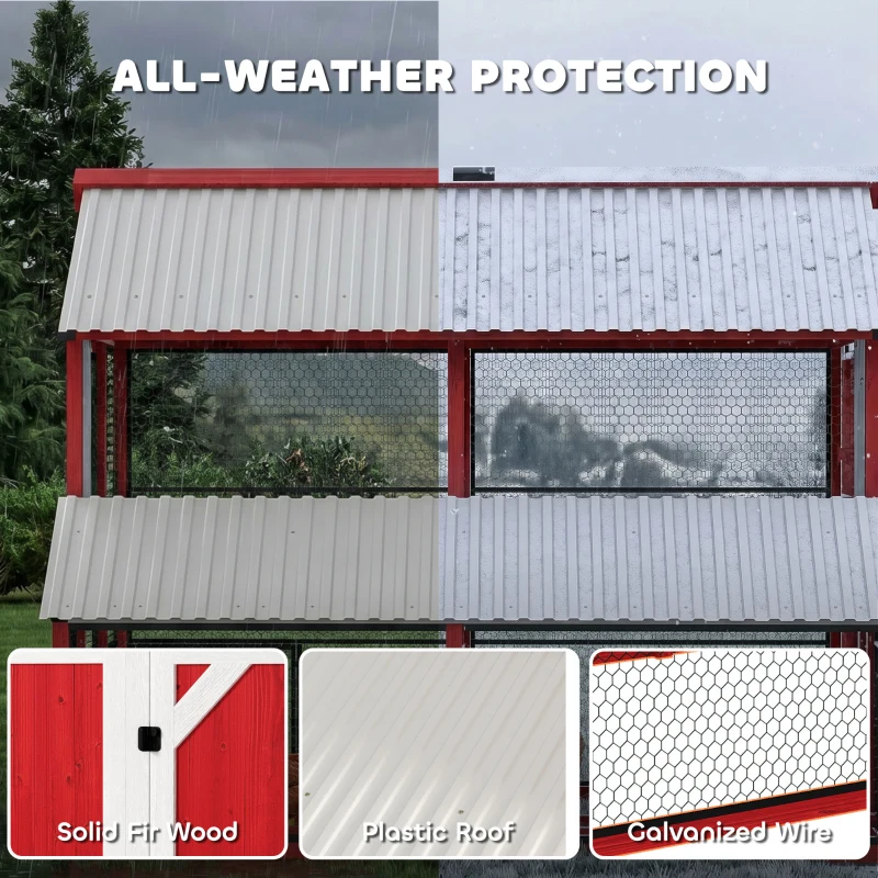 PawHut 187.3" Large Chicken Coop, Walk-in Wooden Hen House, Outdoor Poultry Cage with Run, Weatherproof Roof, Nesting Box