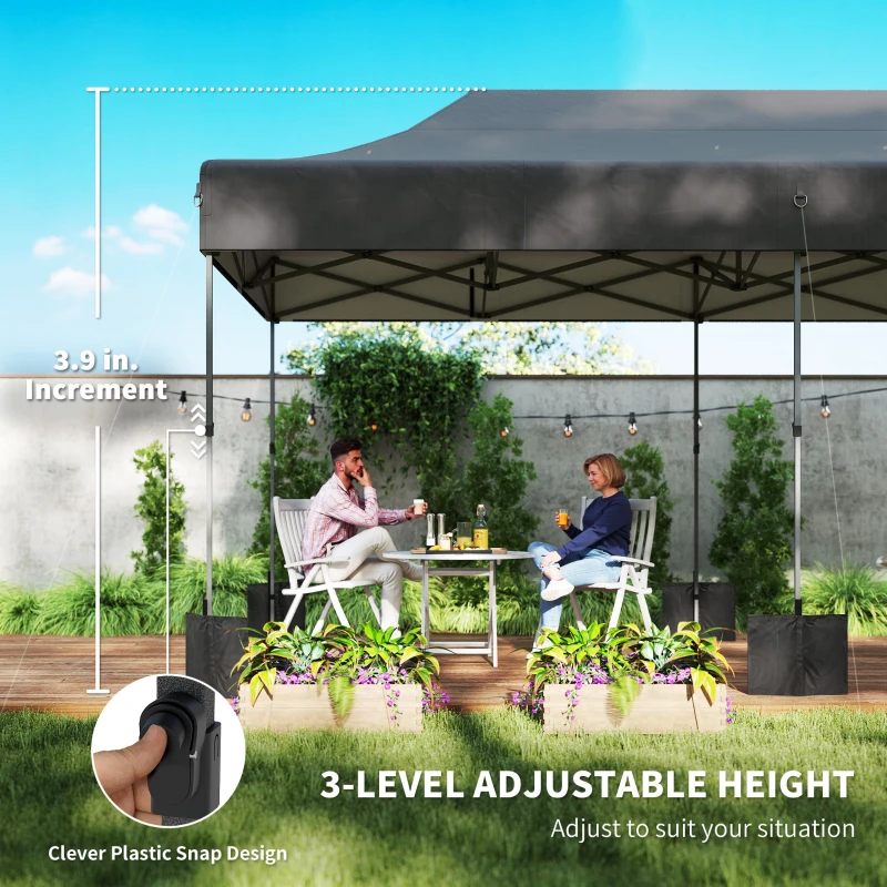 Outsunny 10 x 20 ft Pop Up Canopy Tent, Heavy Duty UPF50+ Outdoor Portable Instant Canopy Shelter with Wheeled Bag, Dark Gray